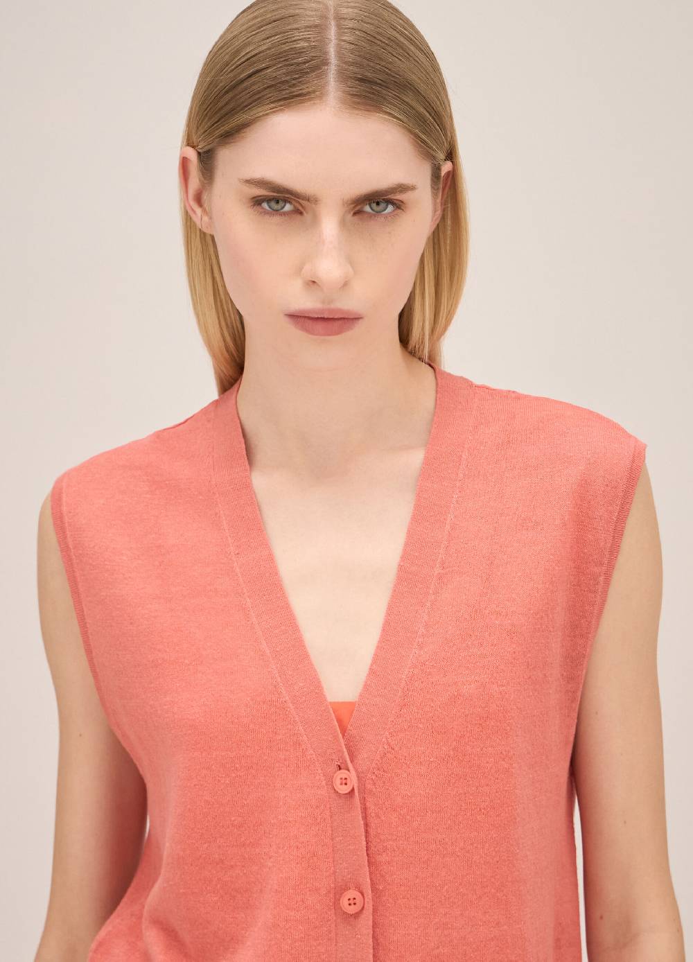 LES COPAINSGilet Lungo Tricot In Misto Lino