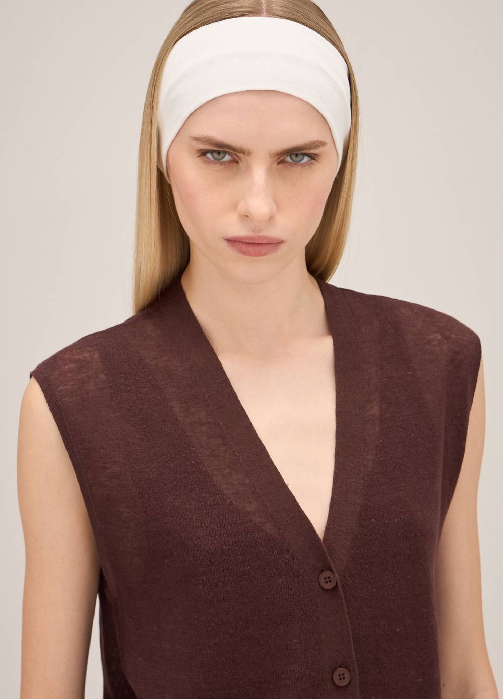 LES COPAINSGilet Lungo Tricot In Misto Lino