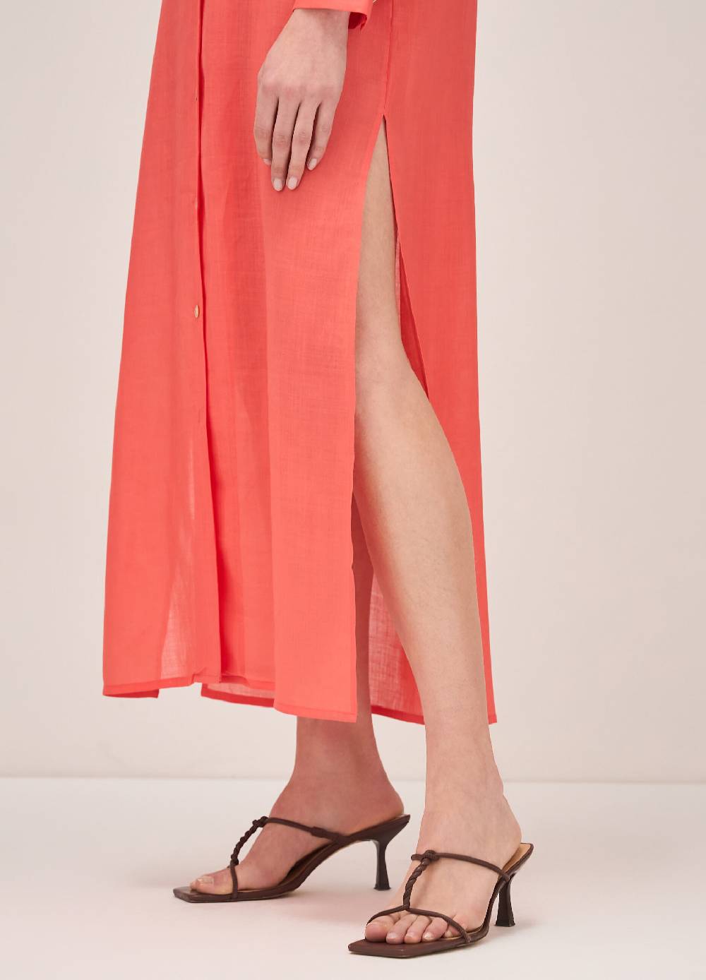 LES COPAINSMaxi Abito A Camicia In Fibre Naturali