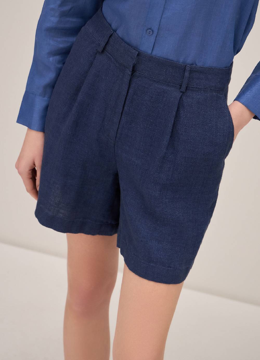 LES COPAINSPantaloni Short In Lino Effetto Denim