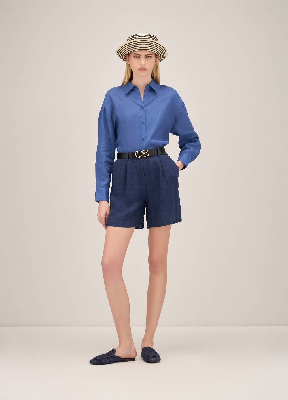 LES COPAINSPantaloni short in lino effetto denim