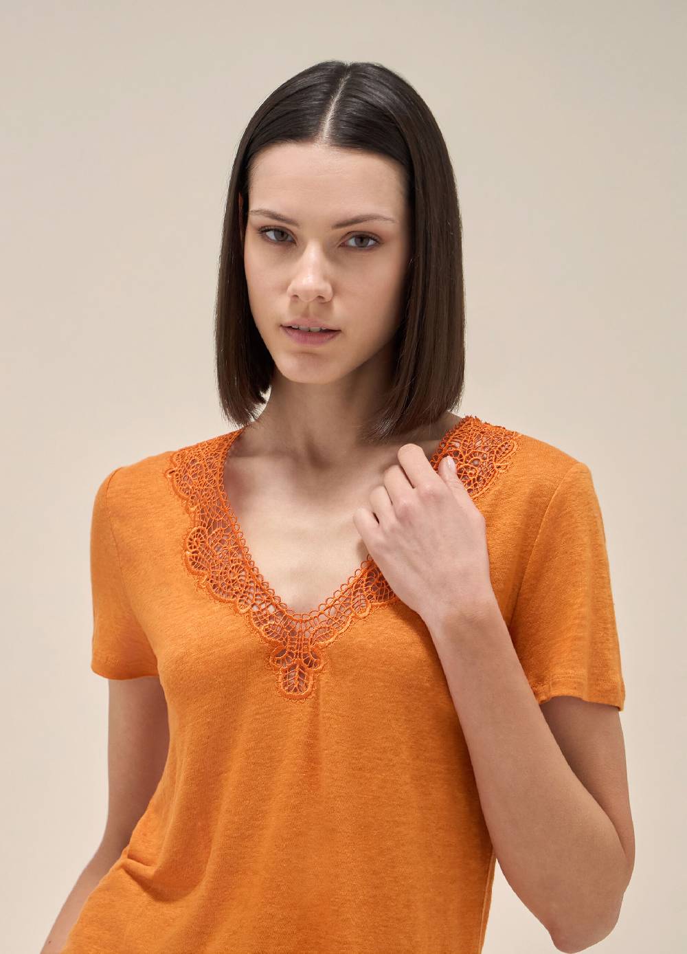 LES COPAINST-shirt A Maniche Corte In Lino