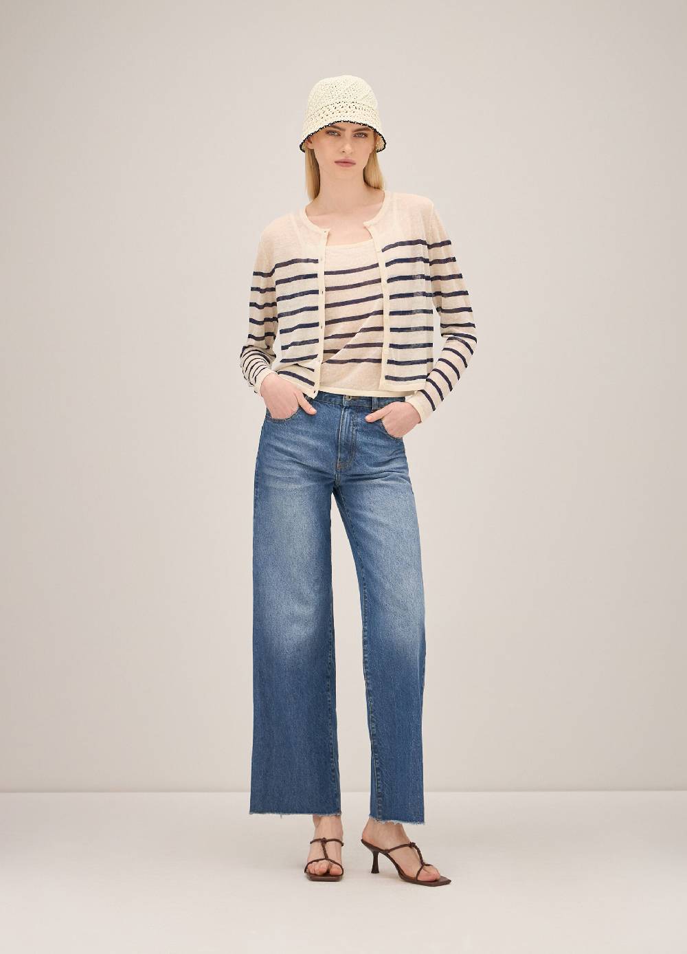 LES COPAINSTop a righe misto lino