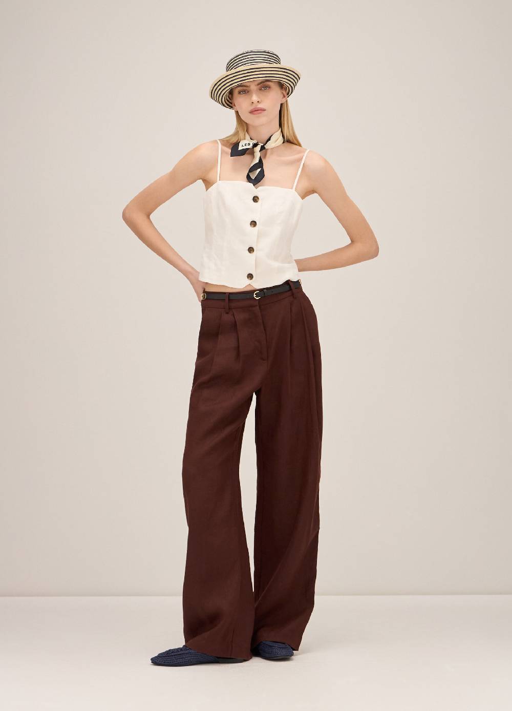 LES COPAINSTop con spalline in misto lino