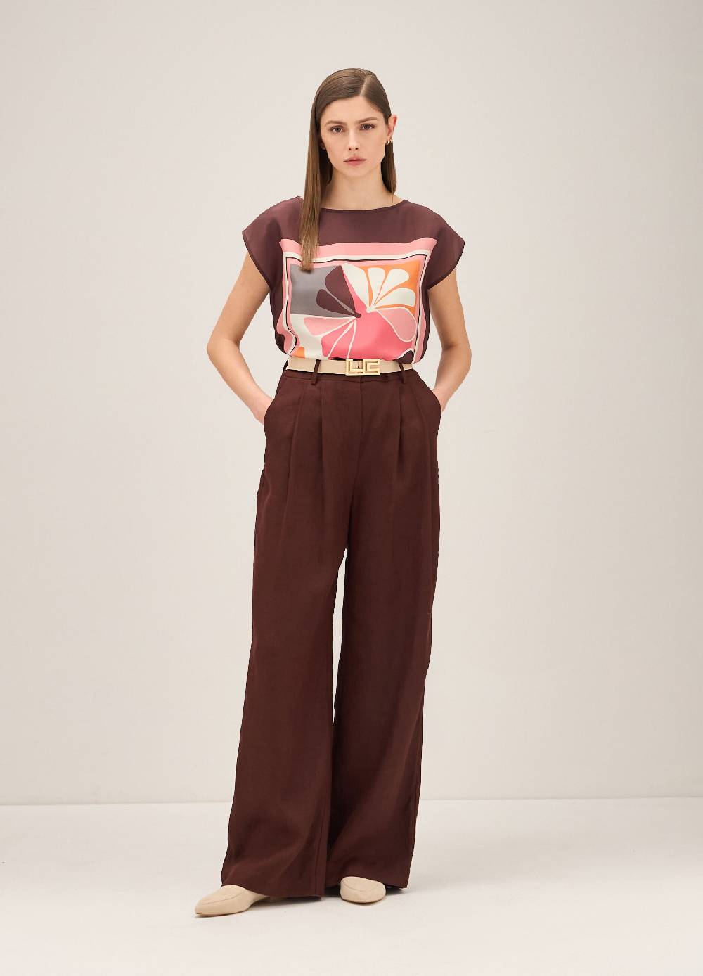 LES COPAINSTop in seta stampata