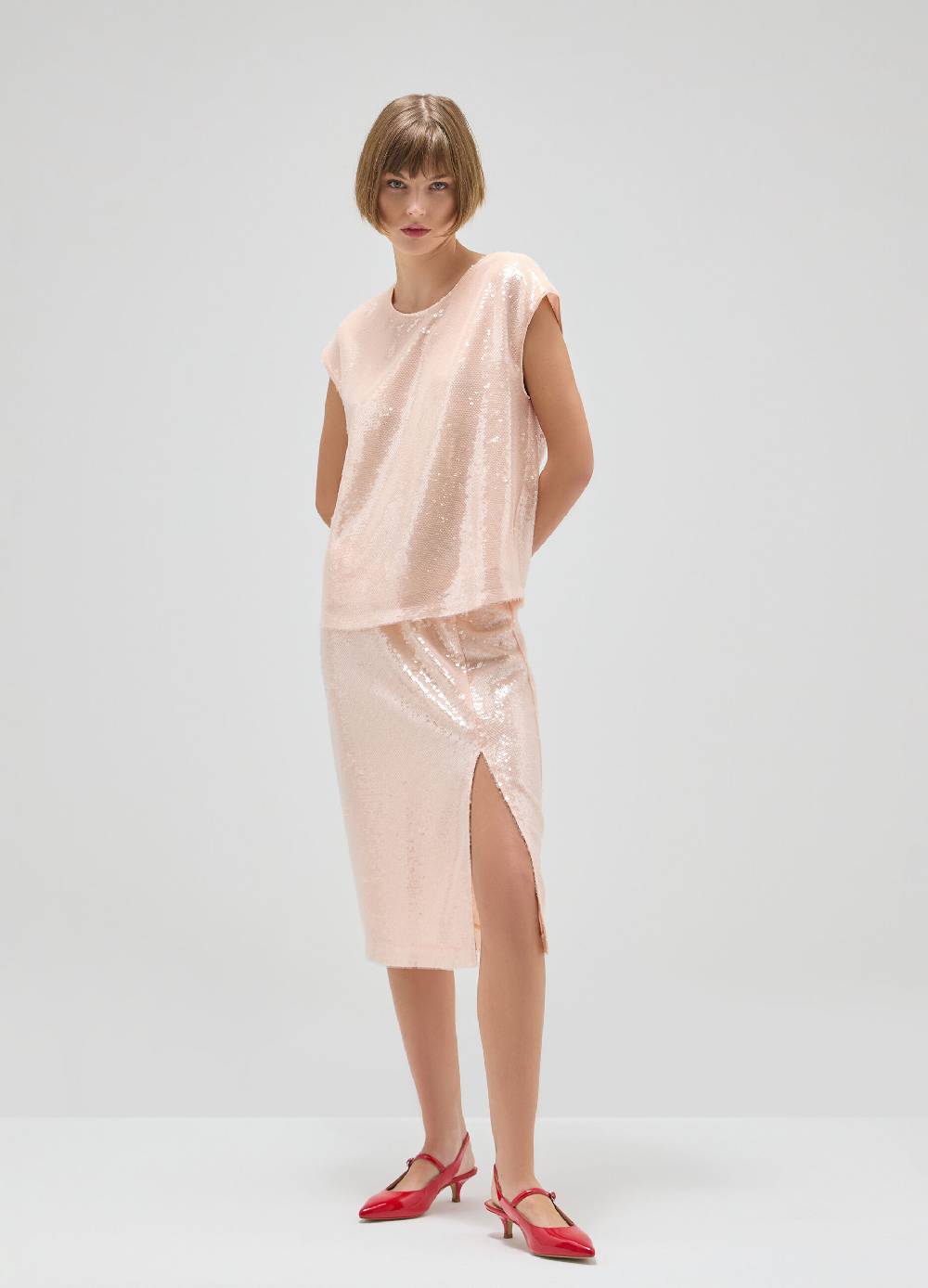 LES COPAINSTop smanicato con paillettes