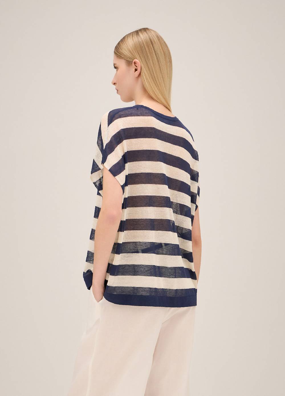 LES COPAINSMaglia Tricot A Maniche Corte In Misto Lino