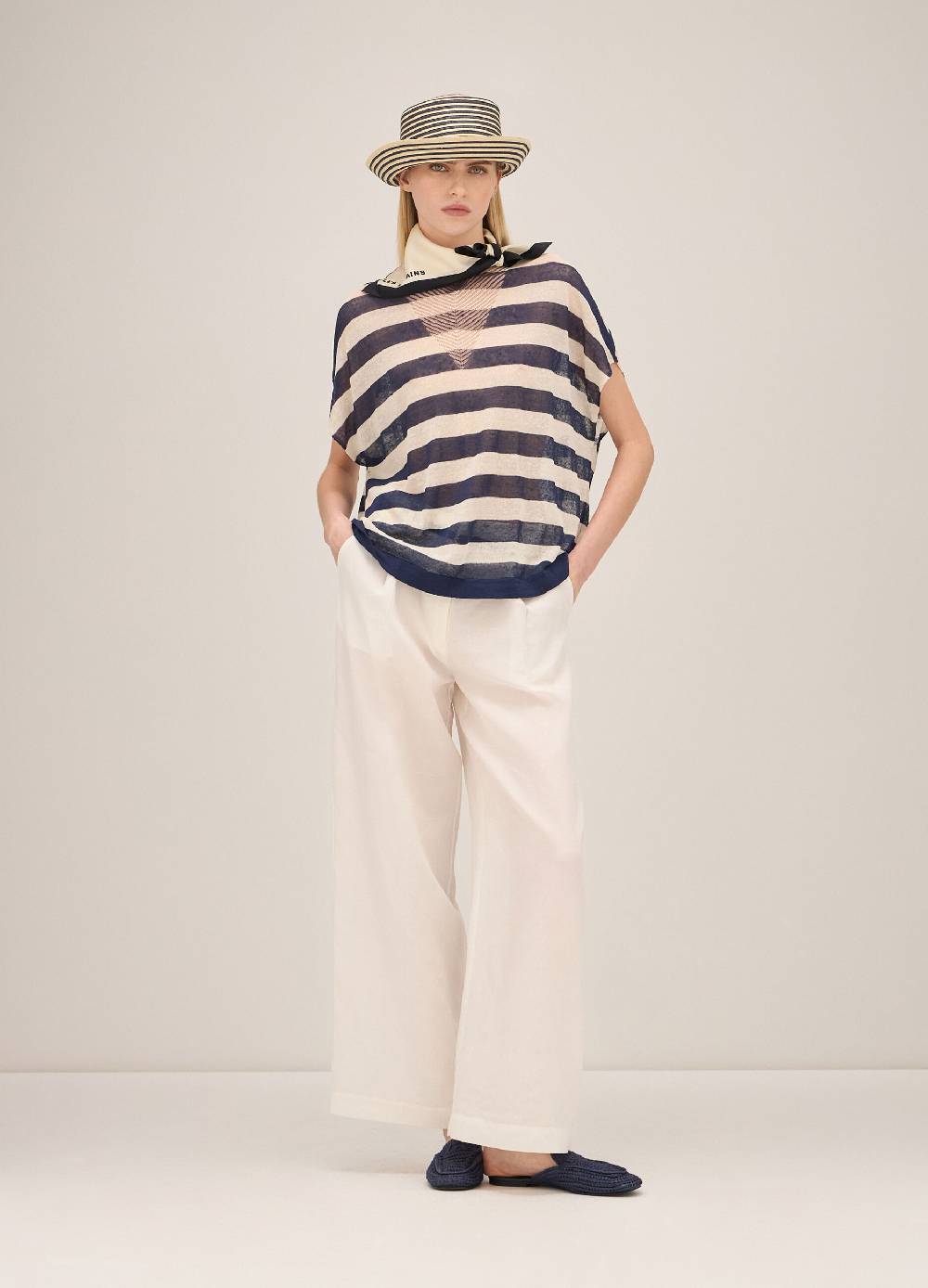 LES COPAINSMaglia tricot a maniche corte in misto lino