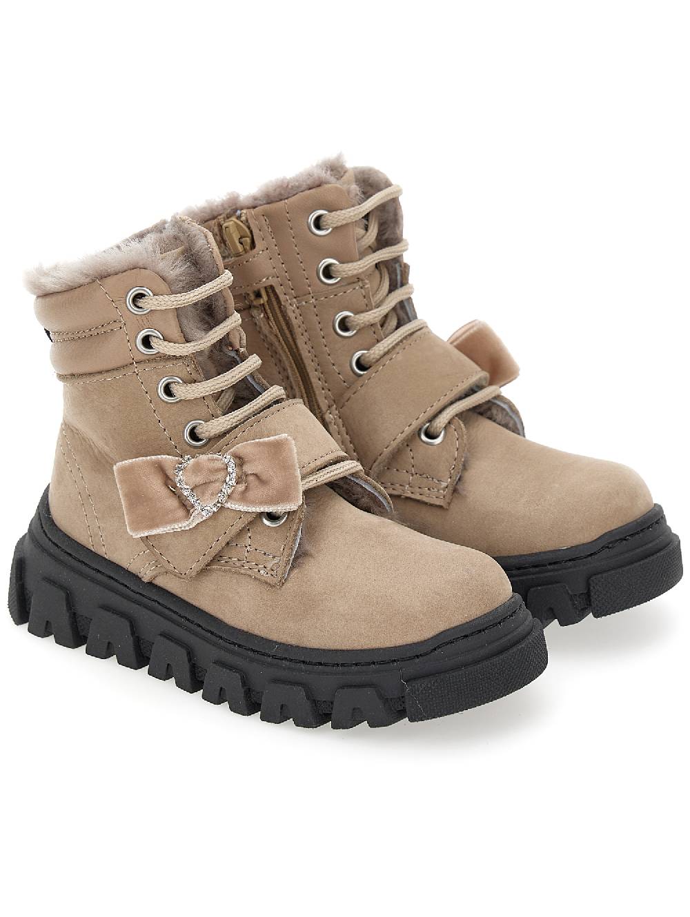 Monnalisa Anfibi In Nappa E Nabuk Con Fodera Montone