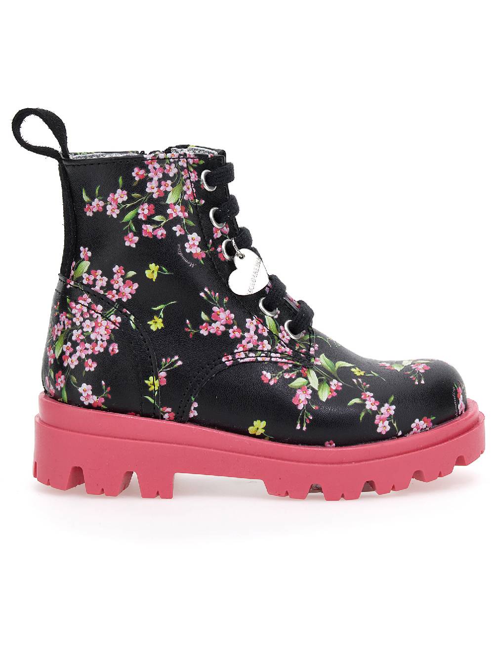 Monnalisa Anfibi tessuto spalmato fiori con fodera in montone