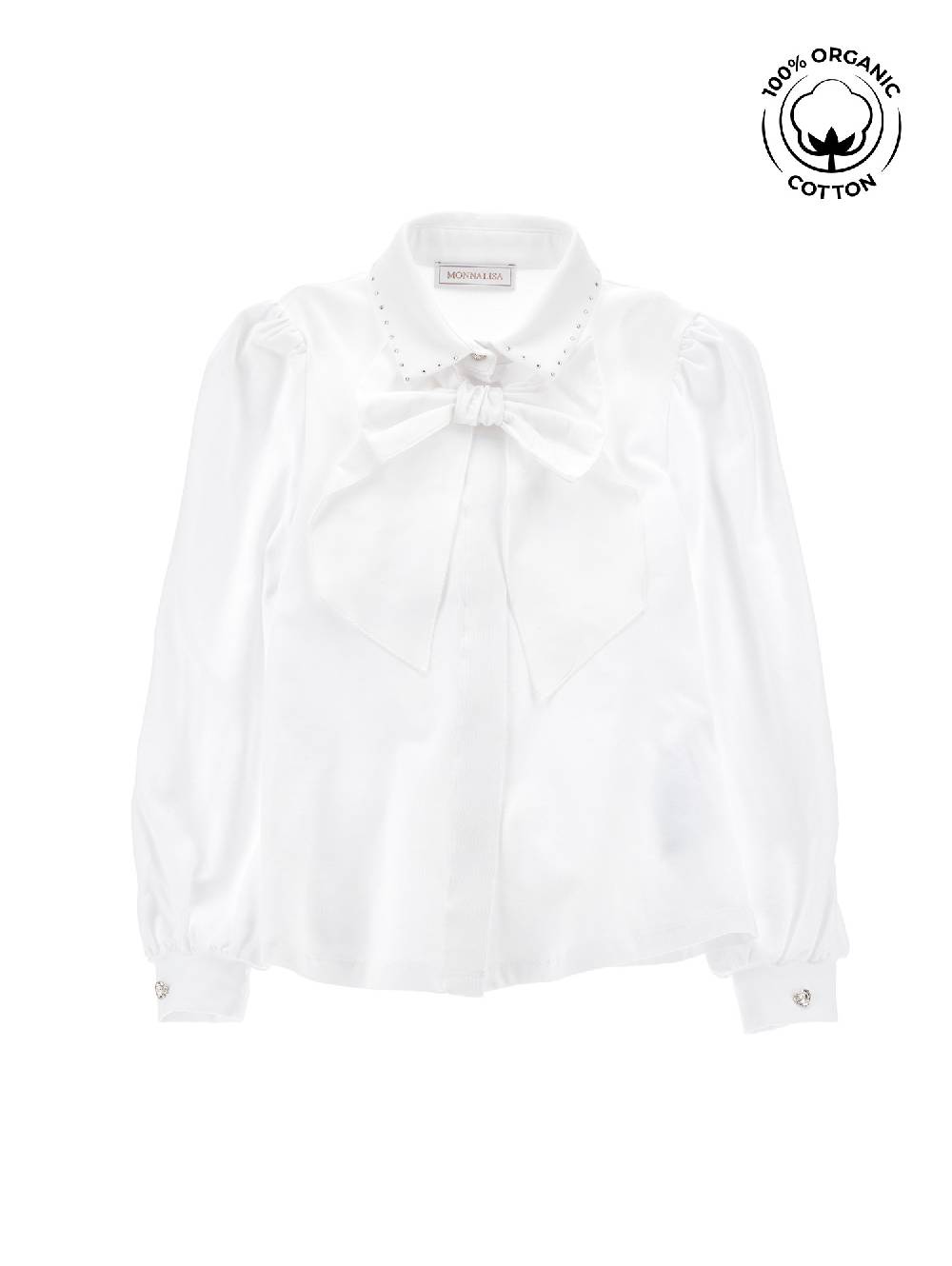 Monnalisa Camicia Cotone Organico Con Strass E Fiocco