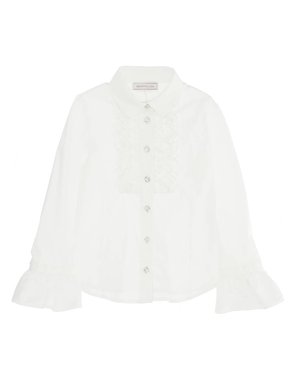 Monnalisa Camicia cotone satin con bottone gioiello