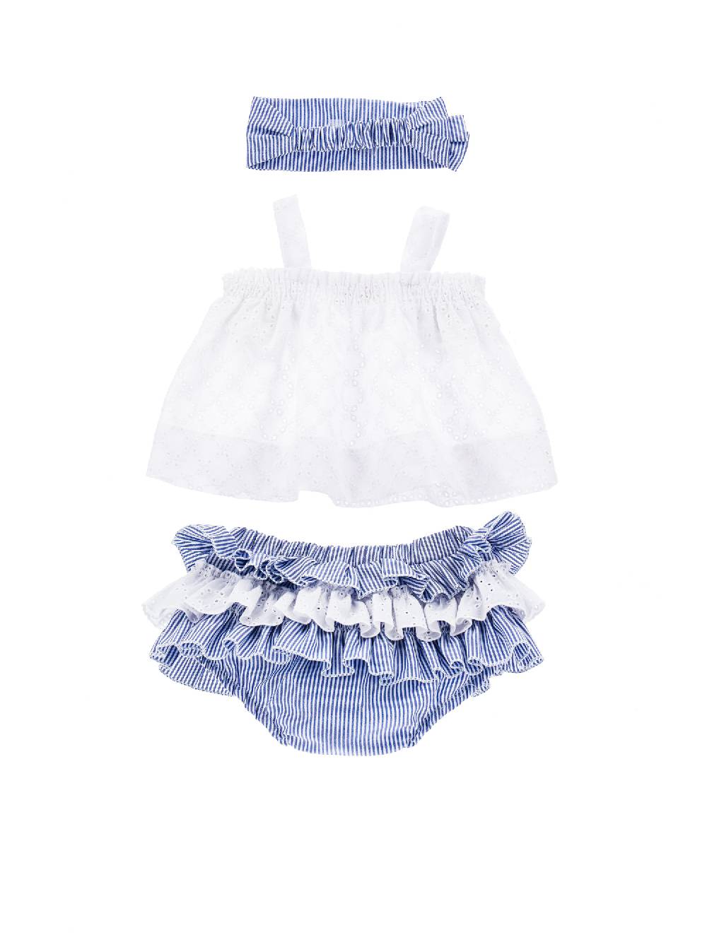 Monnalisa Completo Prendisole, Tre Pezzi In Sangallo