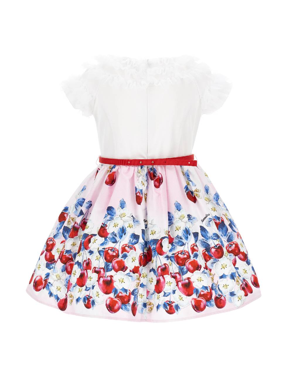 Monnalisa Abito Cotone Con Rouches Stampa Ciliegie