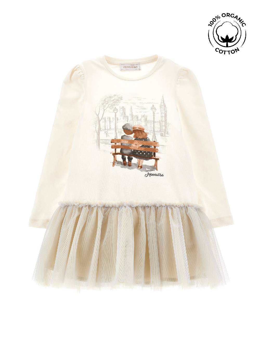 Monnalisa Abito cotone organico con tulle
