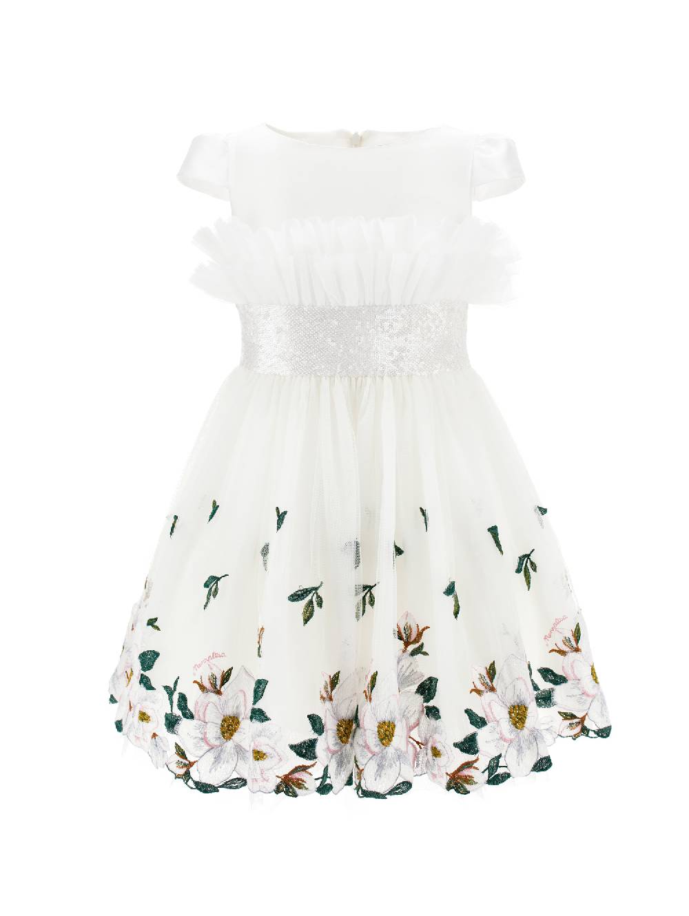 Monnalisa Abito in tulle ricamo magnolia