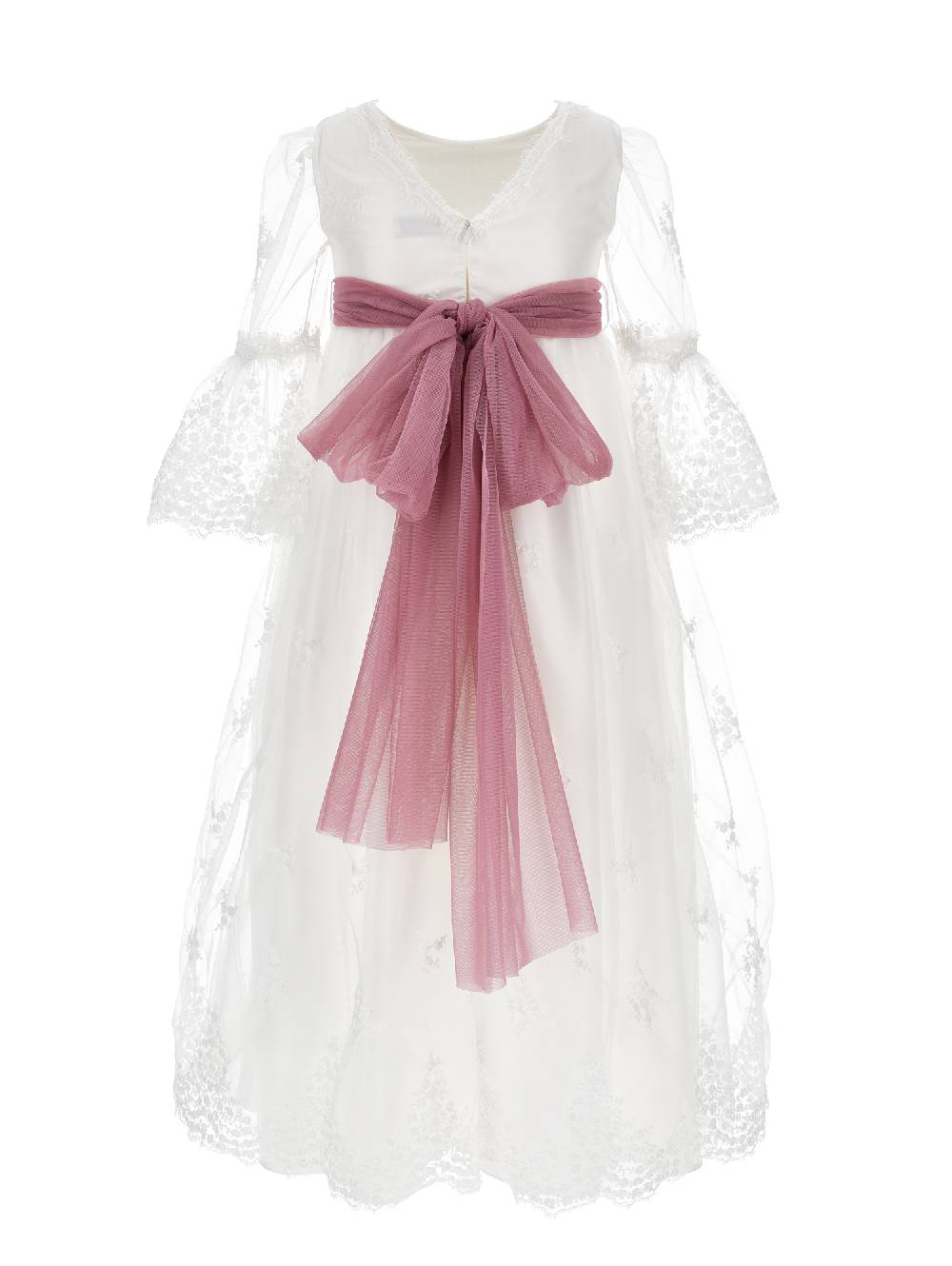 Monnalisa Abito Lungo Pizzo Tulle Ricamato