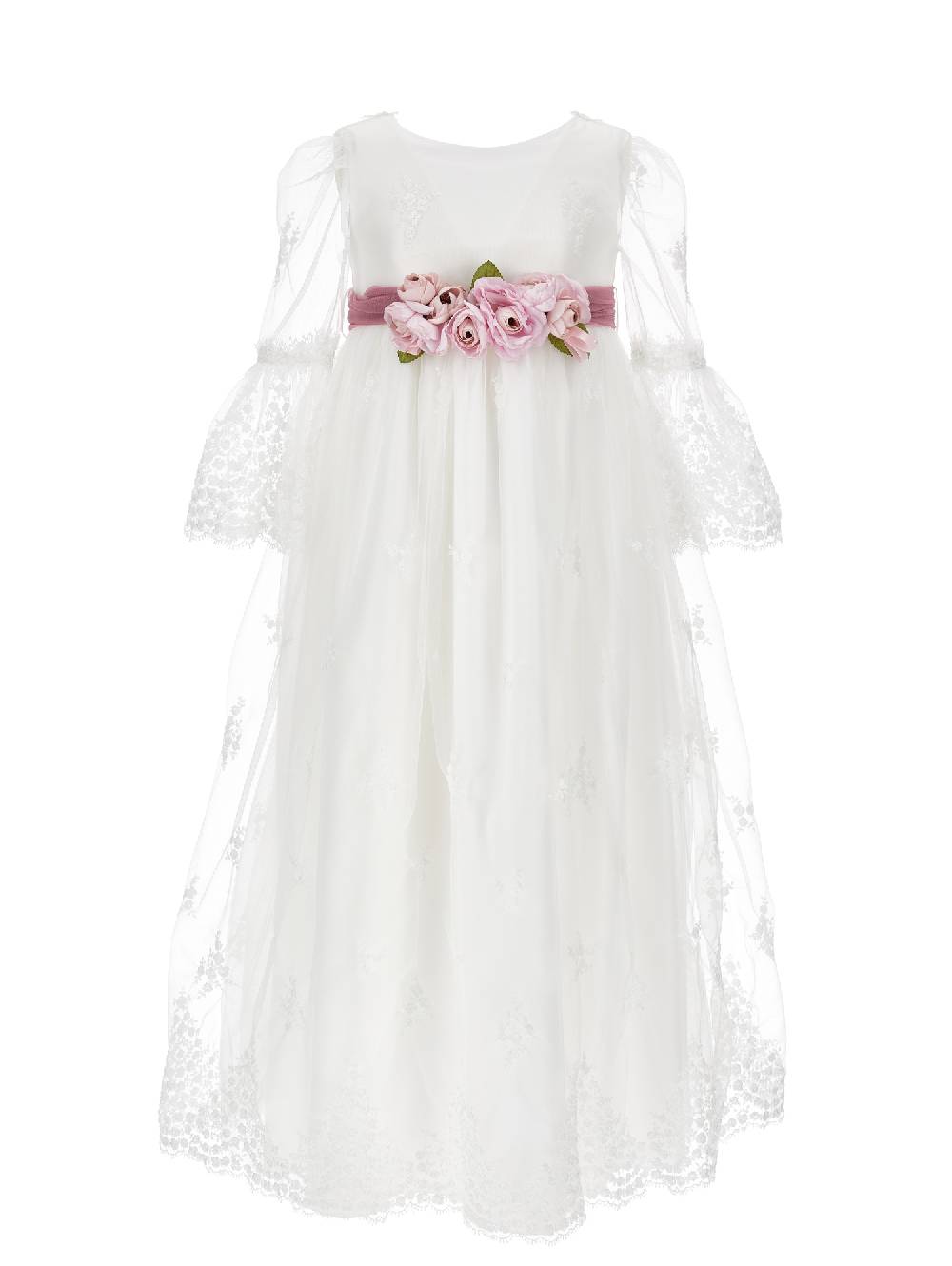 Monnalisa Abito lungo pizzo tulle ricamato