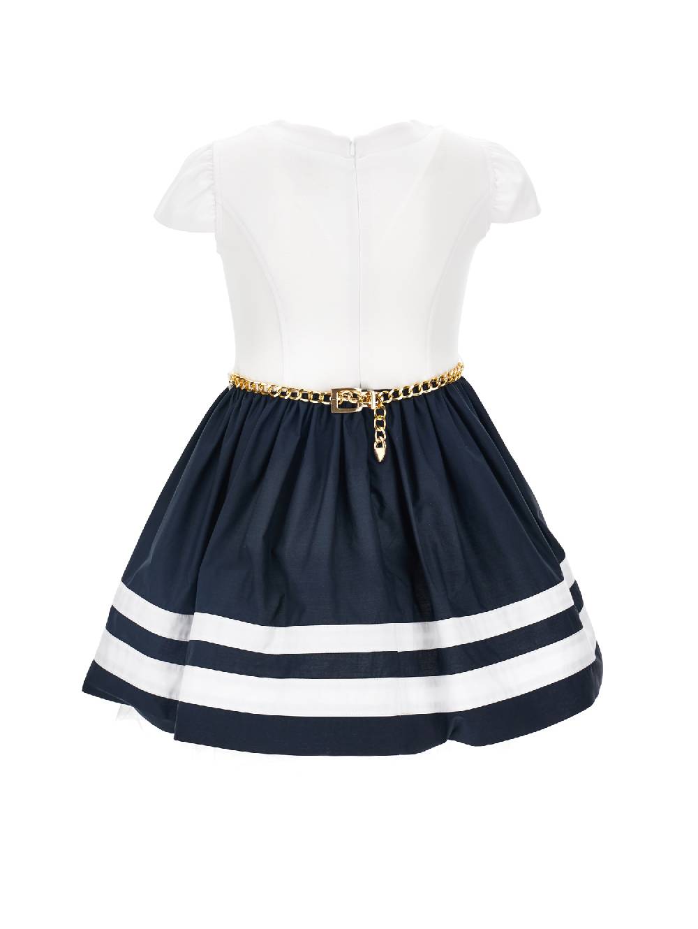 Monnalisa Abito Popeline Con Cintura A Catena