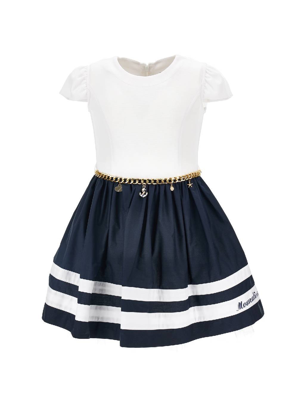 Monnalisa Abito popeline con cintura a catena