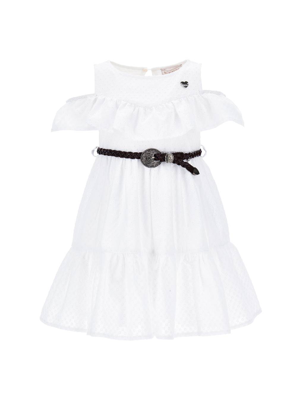 Monnalisa Abito sangallo con cintura intrecciata