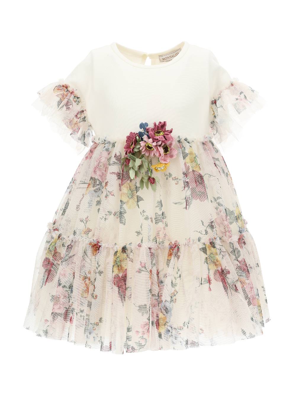 Monnalisa Abito tulle fiori con bouquet in vita
