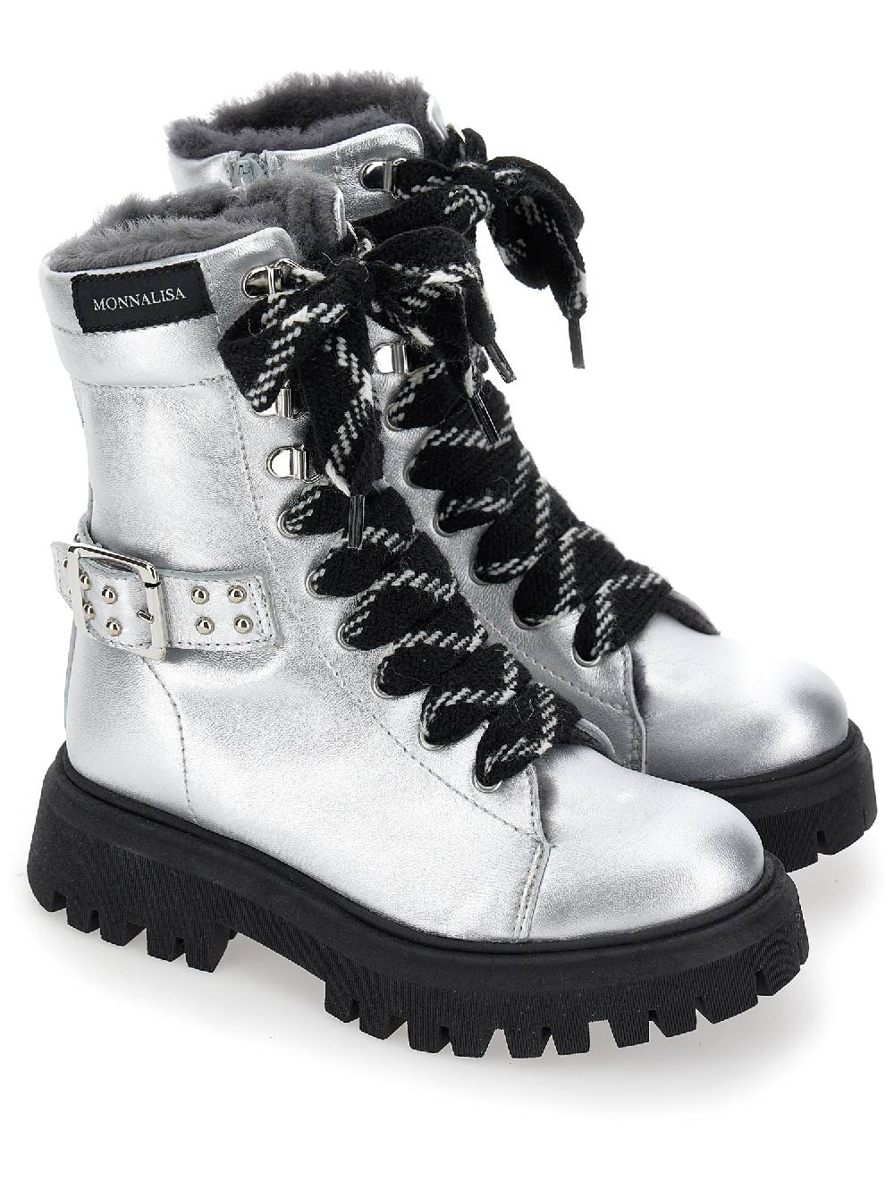 Monnalisa Anfibi Pelle Rock Fodera Montone