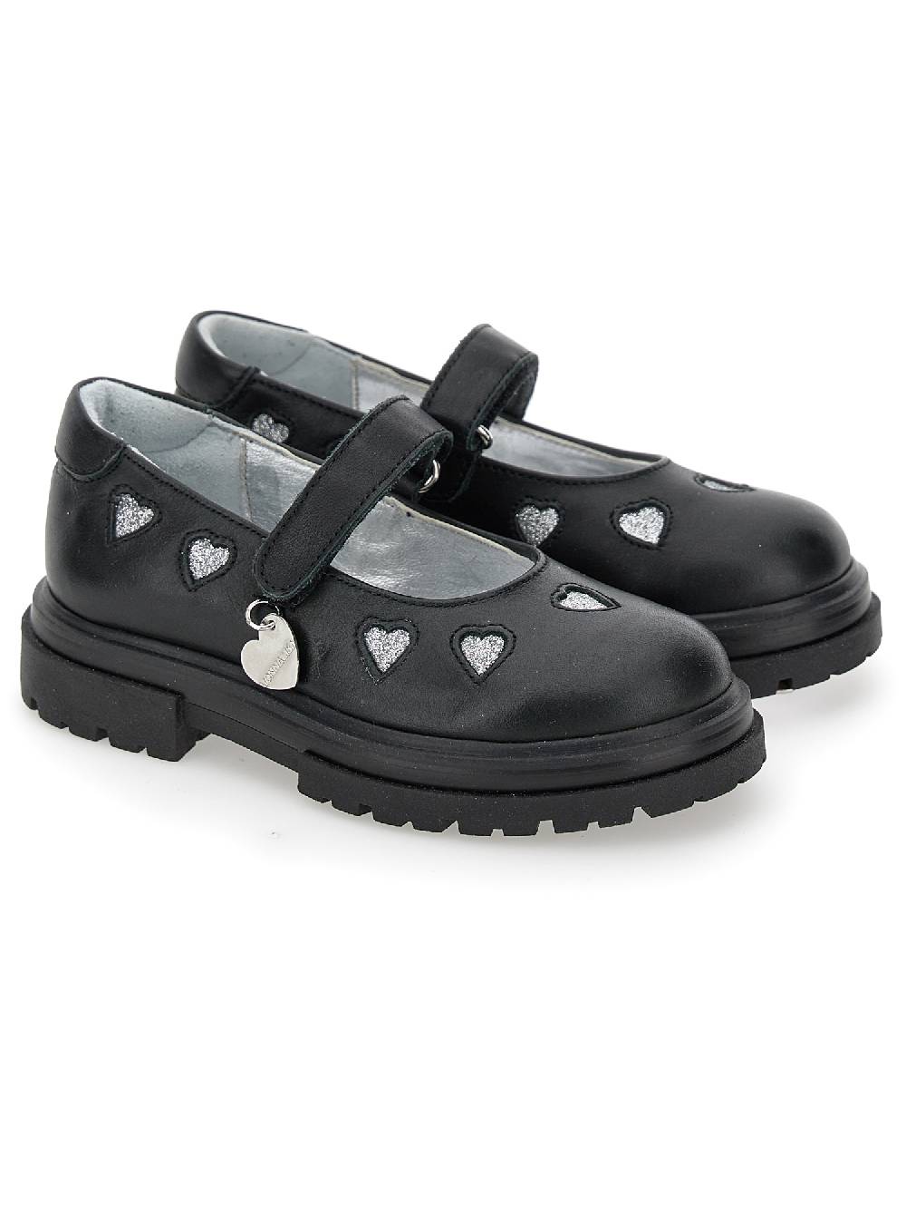 Monnalisa Ballerine Pelle Con Cuori Glitter