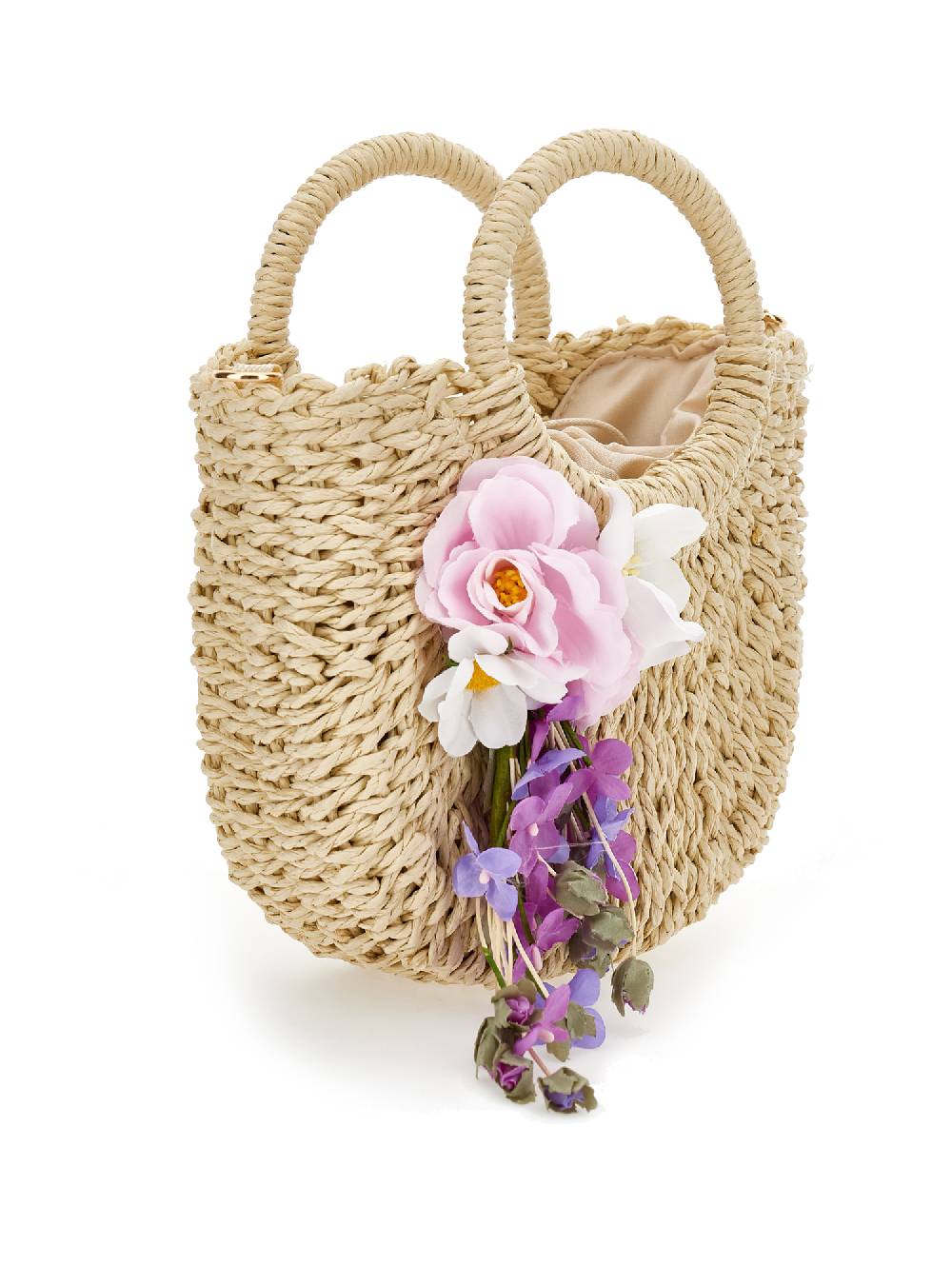 Monnalisa Borsa Rafia Fiori Applicati