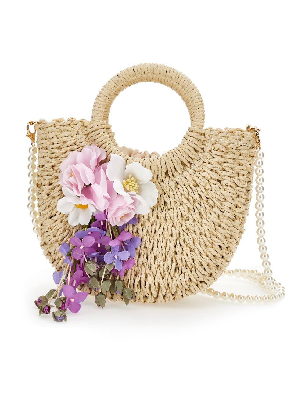 Monnalisa Borsa rafia fiori applicati