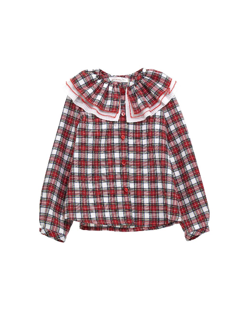 Monnalisa Camicia tartan con colletto romantico