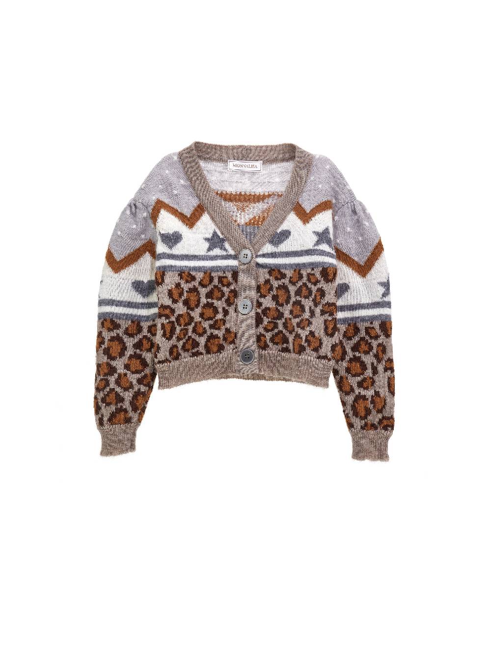 Monnalisa Cardigan mohair intarsio cuori e stelle