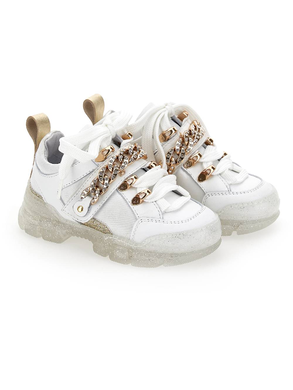 Monnalisa Chunky Raso Pelle Con Catena Strass