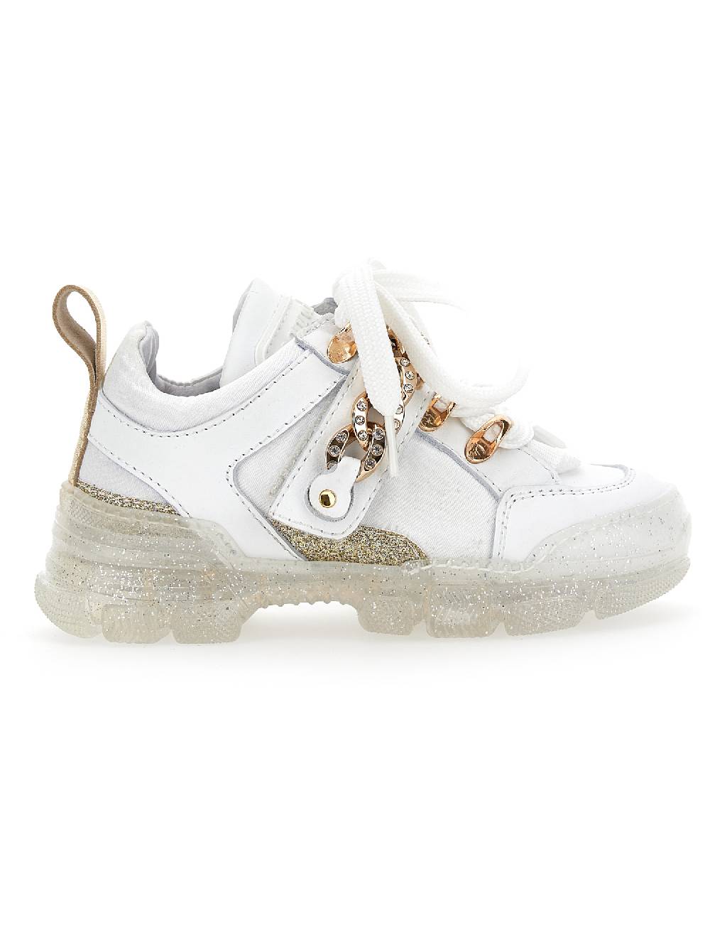 Monnalisa Chunky raso pelle con catena strass