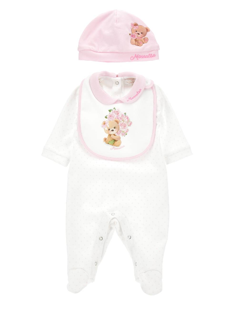 Monnalisa Completo neonata, tre pezzi cotone pois