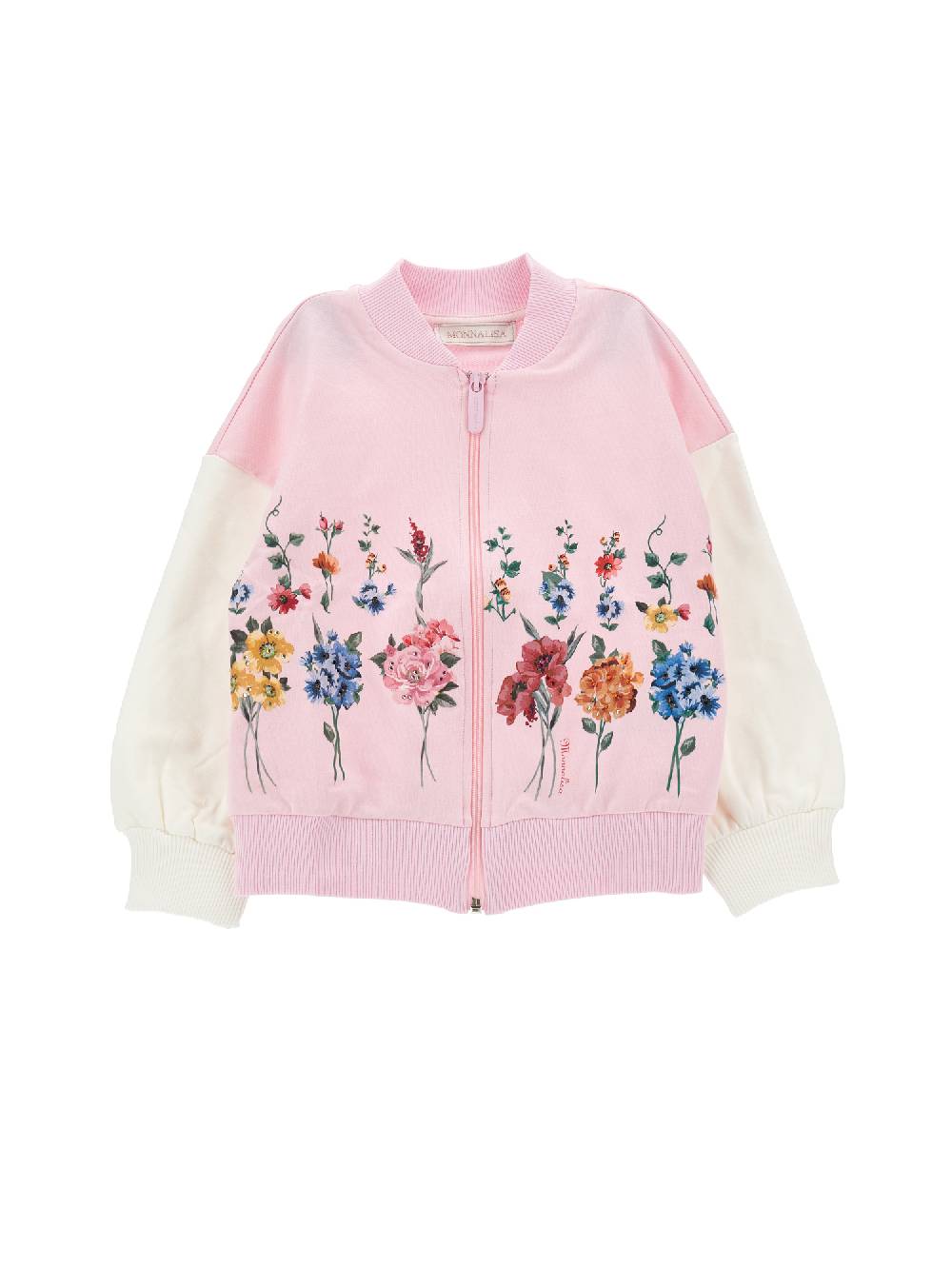 Monnalisa Felpa bomber aperta bouquet di fiori