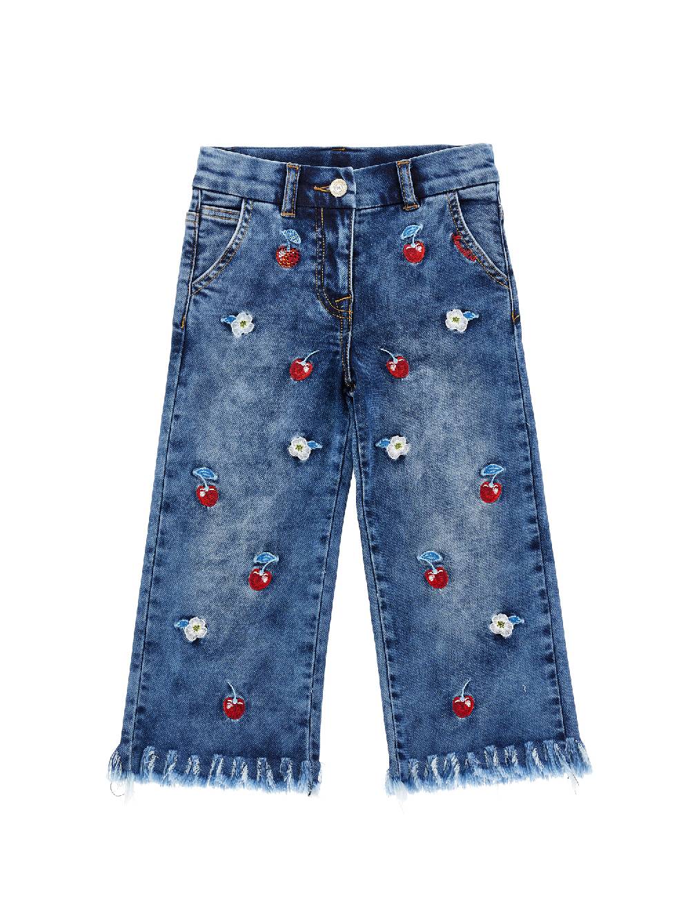 Monnalisa Jeans felpa ricamo ciliegie
