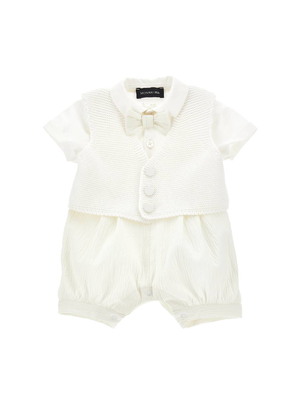 Monnalisa Pagliaccetto seersucker con papillon