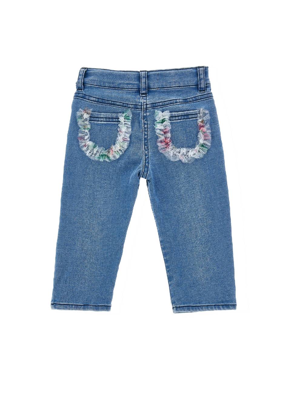 Monnalisa Pantaloni Denim Ricamato Con Galette