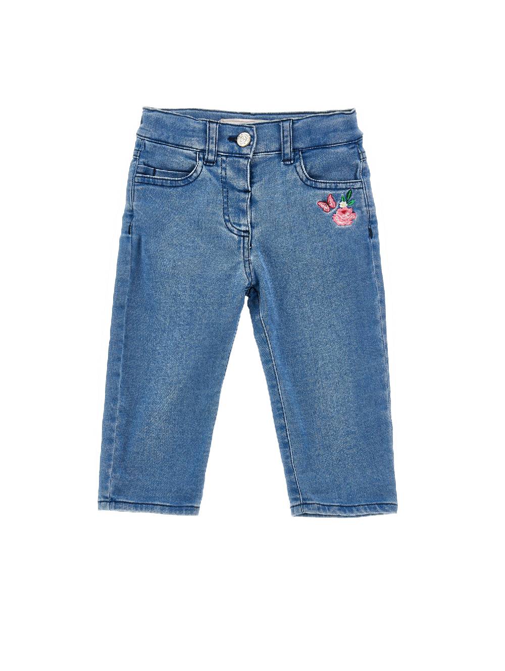 Monnalisa Pantaloni denim ricamato con galette