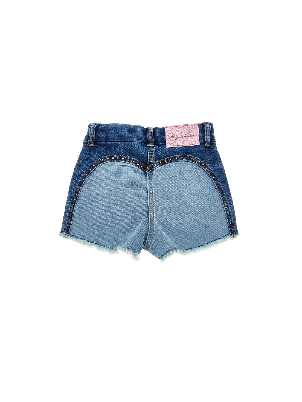 Monnalisa Shorts Denim Felpa Ricamati