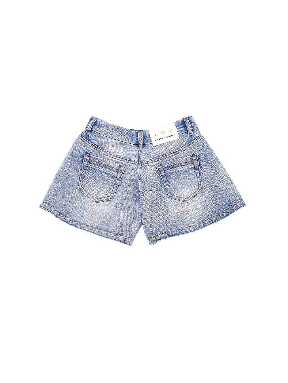 Monnalisa Shorts Denim Ricamo Logomania All Over