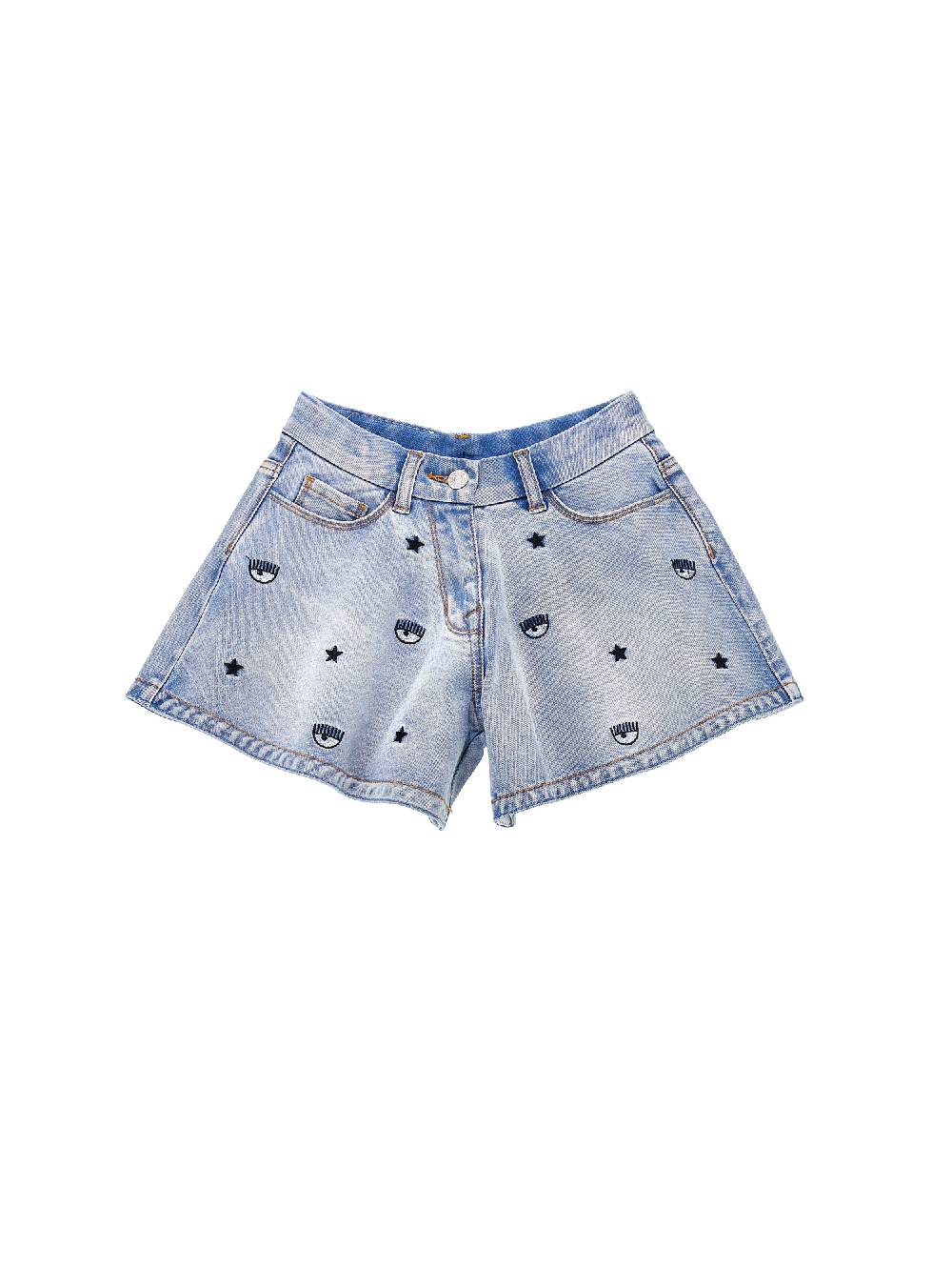 Monnalisa Shorts denim ricamo Logomania all over
