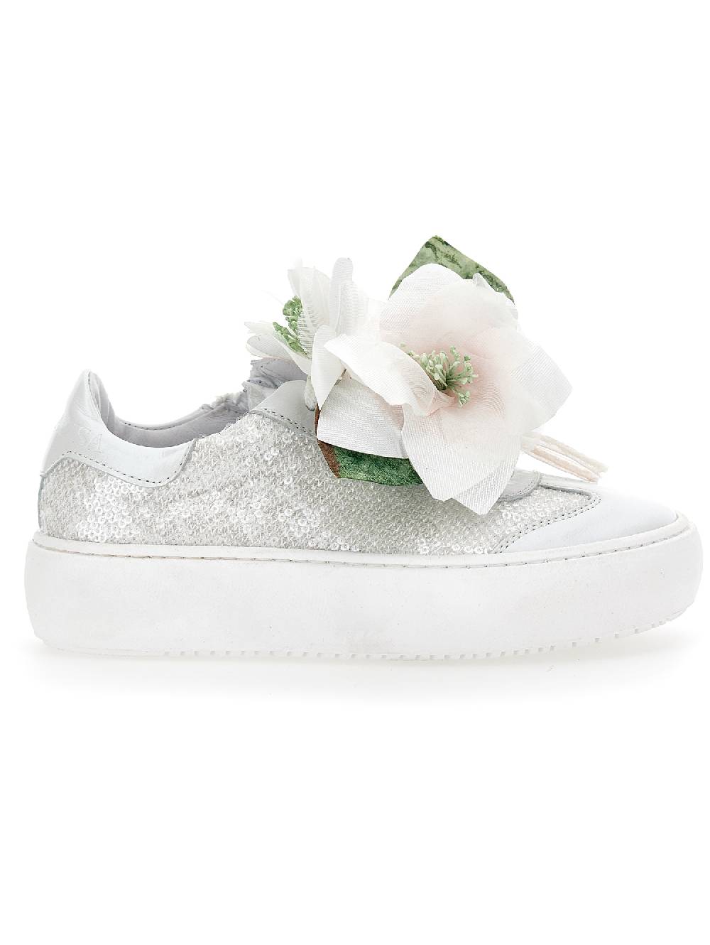 Monnalisa Sneakers pelle e paillettes con magnolia