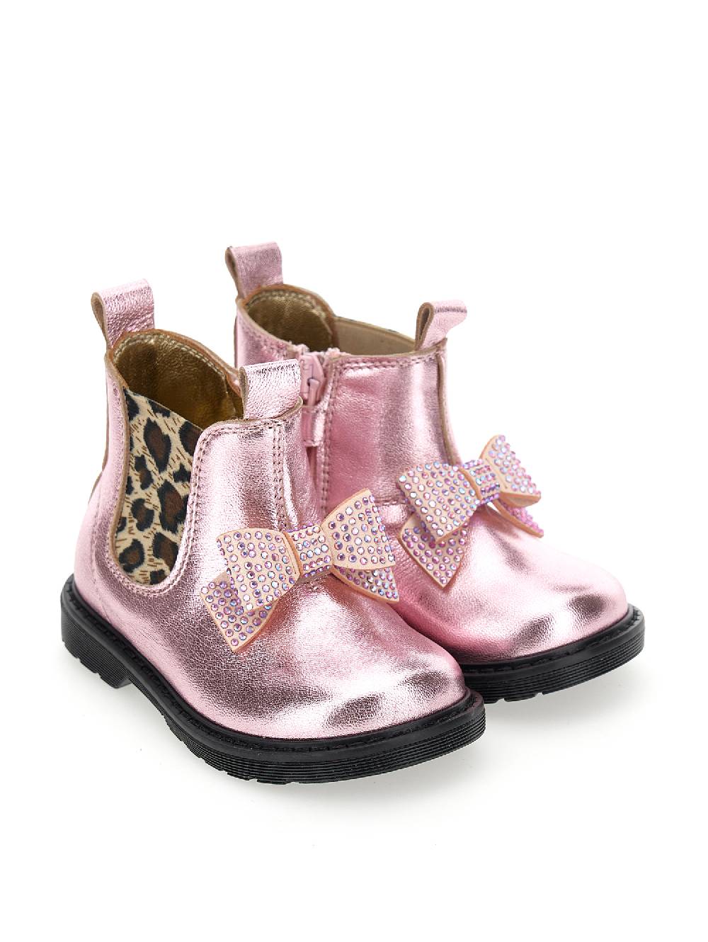 Monnalisa Stivaletti Nappa Laminata Con Fiocco