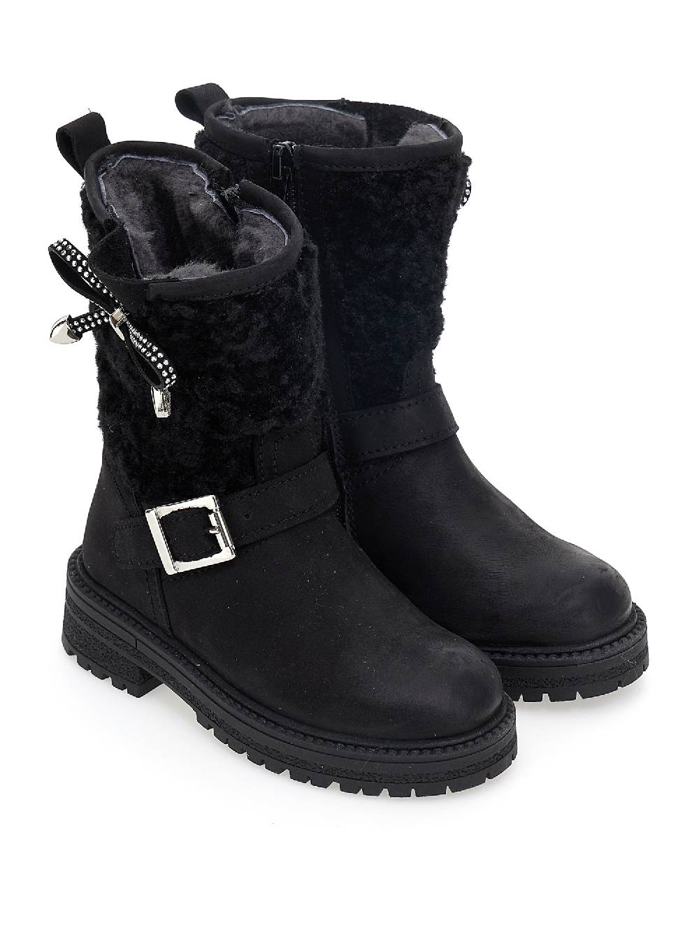 Monnalisa Stivali Nabuk E Lana Foderato Fiocchetto