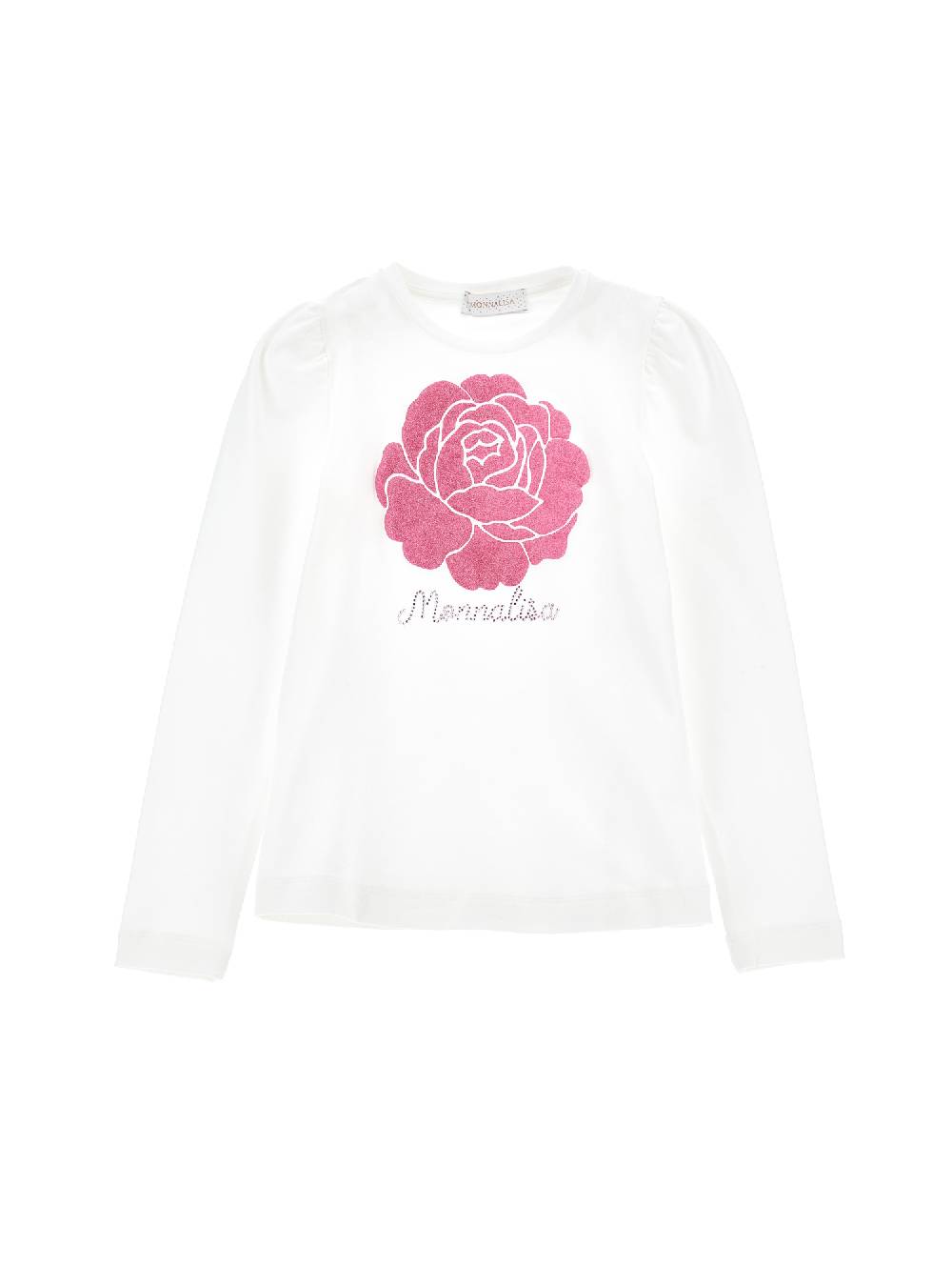 Monnalisa T-shirt con rosa glitter maniche lunghe
