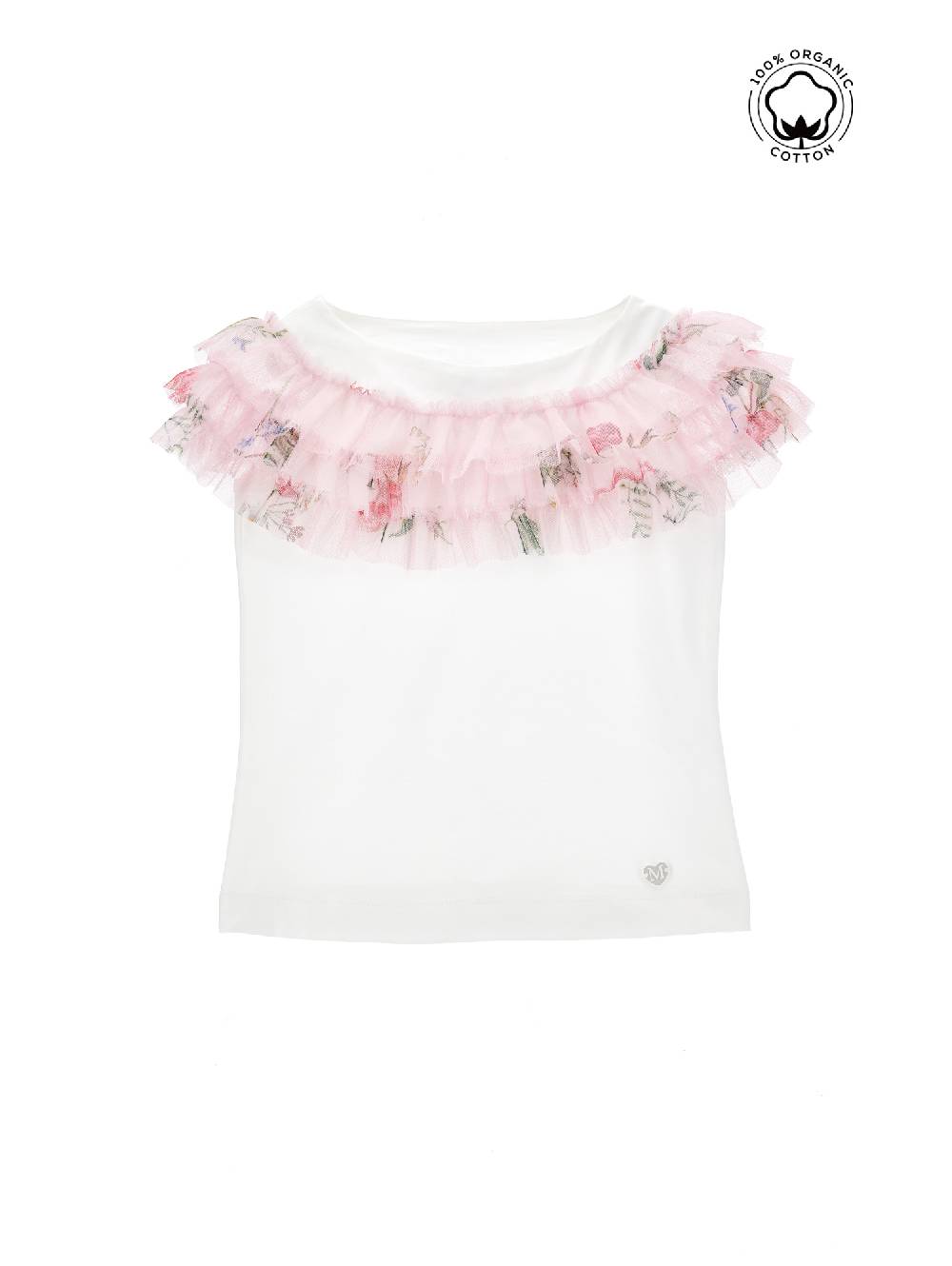 Monnalisa T-shirt cotone organico con tulle