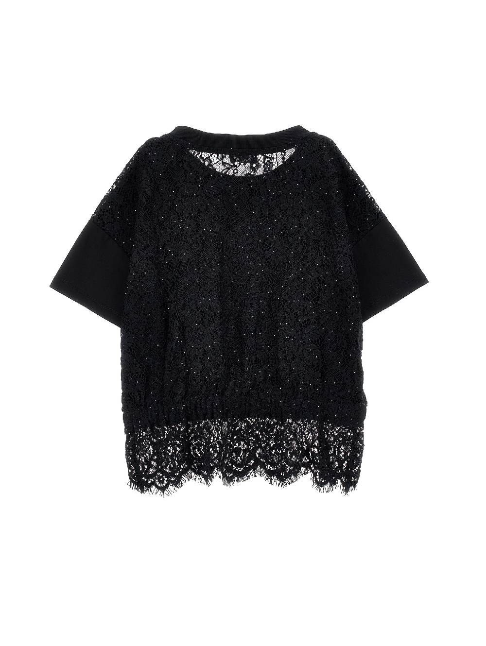 Monnalisa T-shirt Cropped Con Pizzo