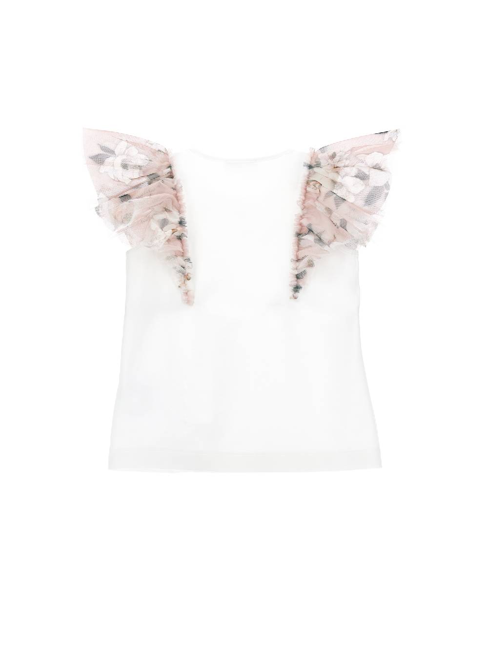 Monnalisa T-shirt Jersey Con Galette A Fiori